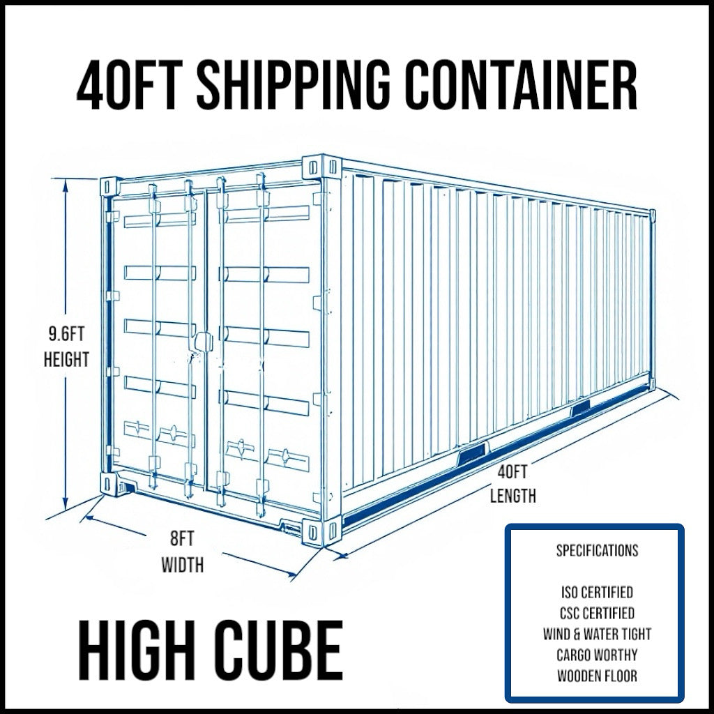 40ft High Cube (8ft Wide) x (9ft 6in Tall)